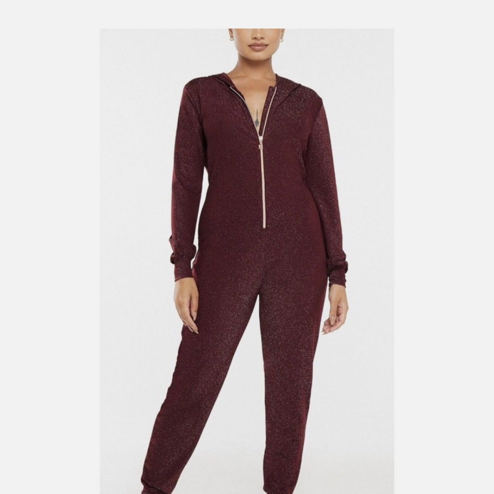 Savage X Fenty Burgundy Glitter Pajama Jumpsuit